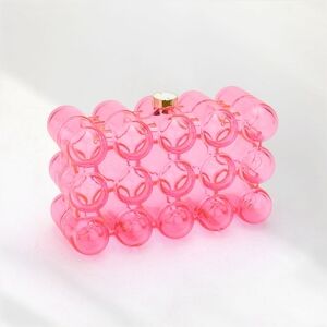 Bubble Transparent Clear Box CrossBody Purse Clutch Bag Pink Women Accessory